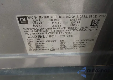 2018 Chevrolet Equinox Lt z USA, uszkodzony, nr VIN 3GNAXSEV3JL129510